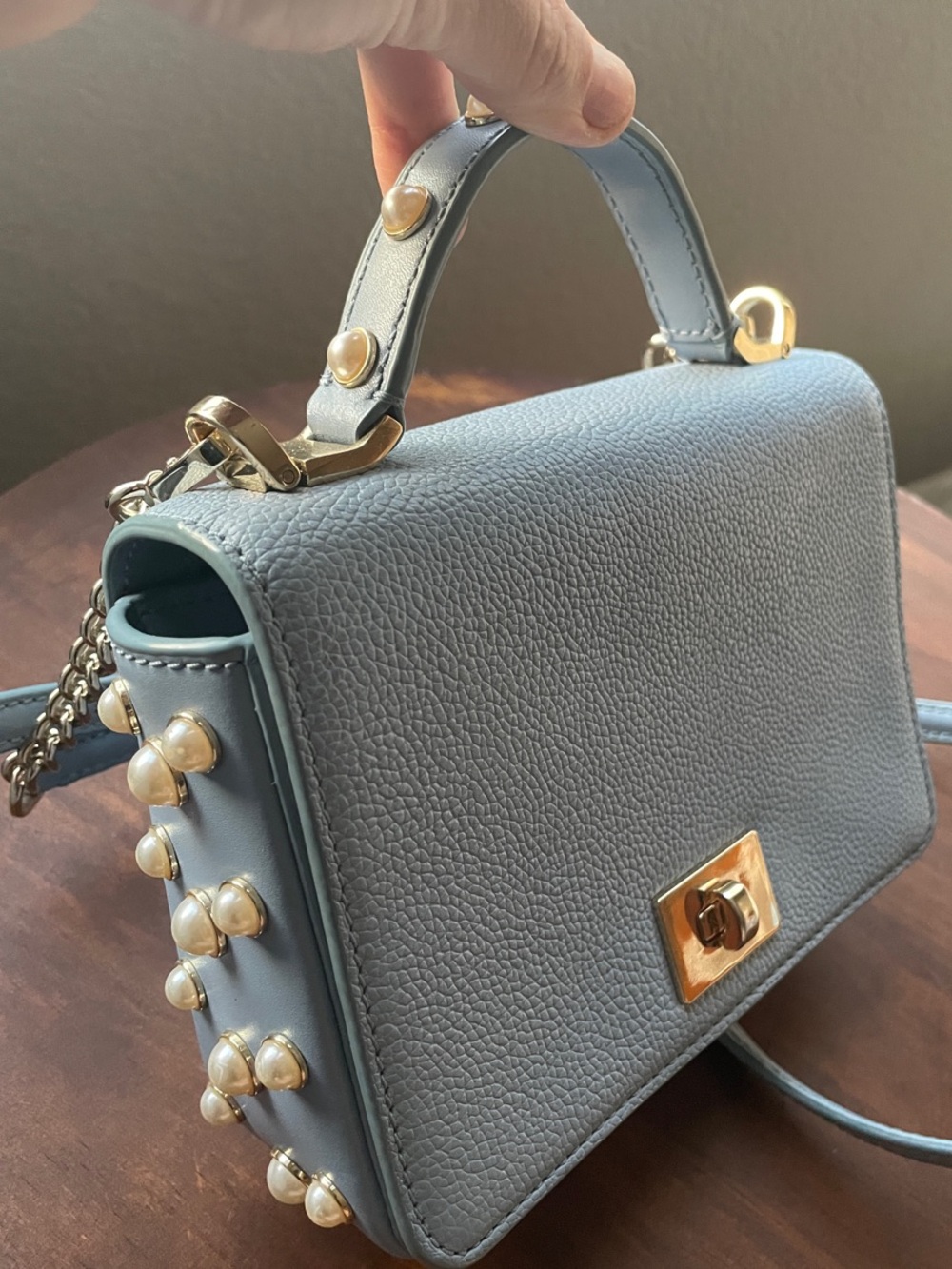 kate spade Baby Blue Pearl-Trim Leather Crossbody - Picture 2 of 12